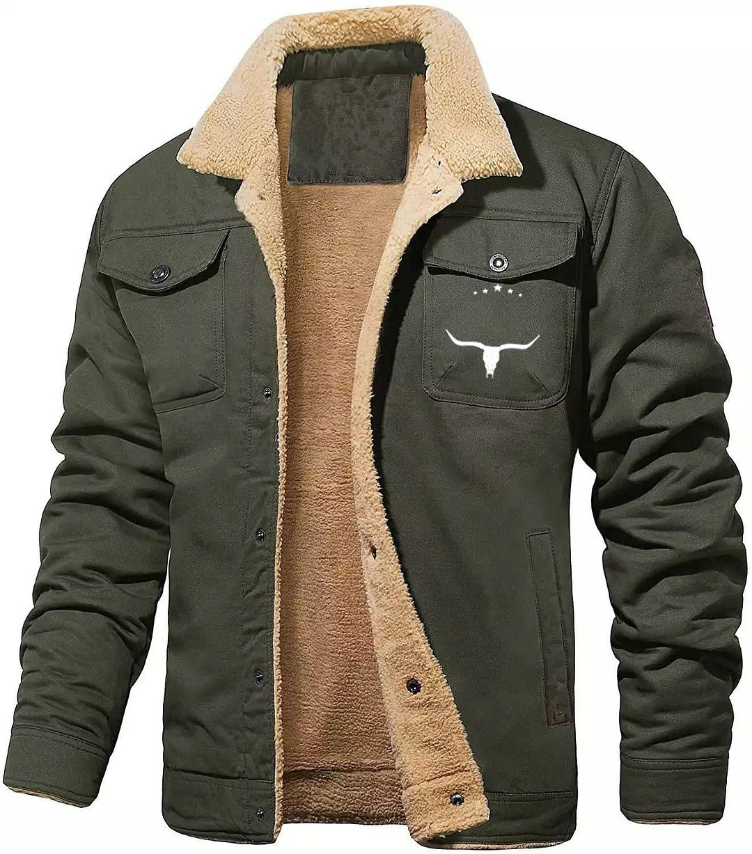 HOW'ON Men's Casual Sherpa Fleece Lined Jacket Warm Coat With Fur Collar  Army Green S at  Men's Clothing store